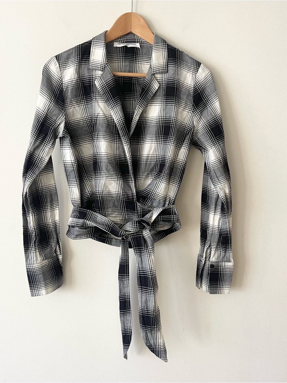 Amanda Uprichard Shanice Top Black & White Plaid Tie-Waist Women's Blouse size S